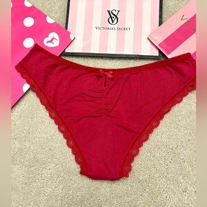 2015 Victoria’s Secret Red Stretch Cotton Keyhole Back Cheeky Panties VS Large L